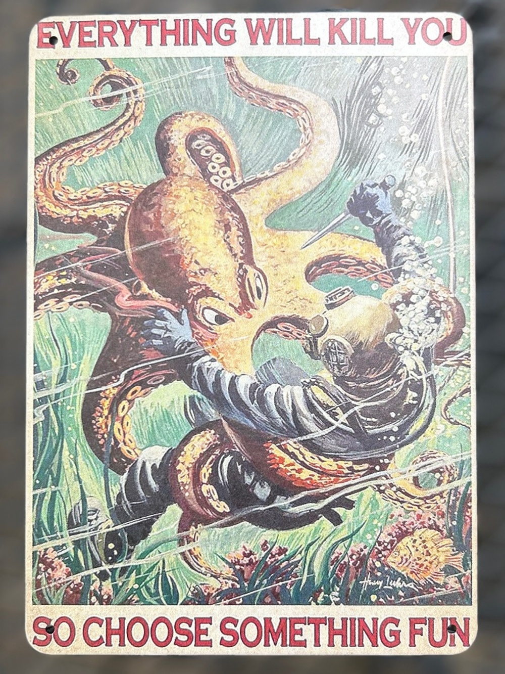 Metal Sign -- Fun Vintage Scuba Diving/Octopus Wall Decor